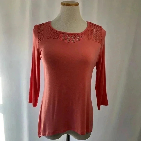 Pink Rose Pink Long Sl Hi Low Scoop Neck Top Med - Picture 1 of 8